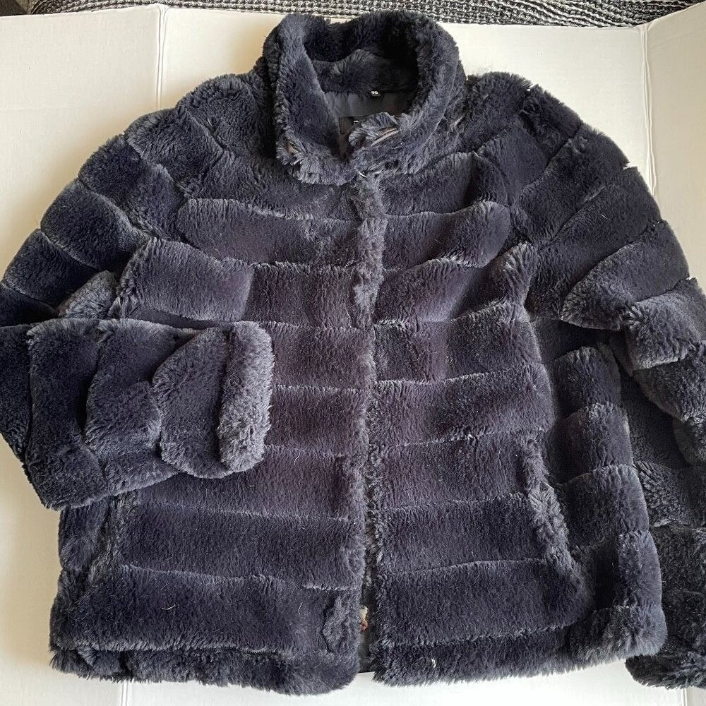 Rino & Pelle faux fur navy blue bomber jacket 36 - Picture 3 of 10